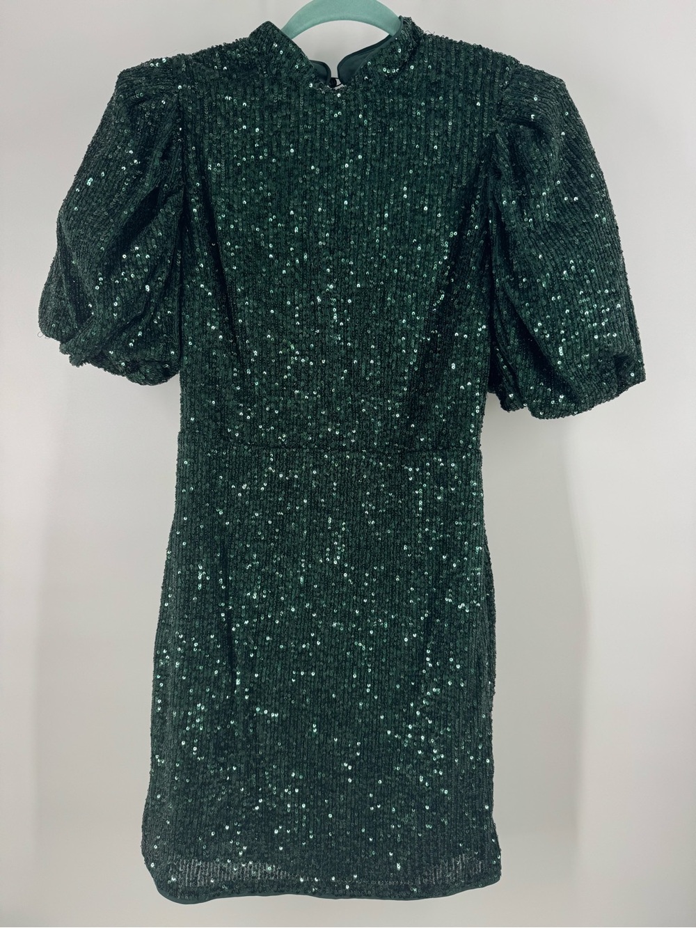 Camila Coelho Cassie Emerald Green Sequin Puff Sleeve Open Back Mini Dress Sz S - Picture 5 of 16